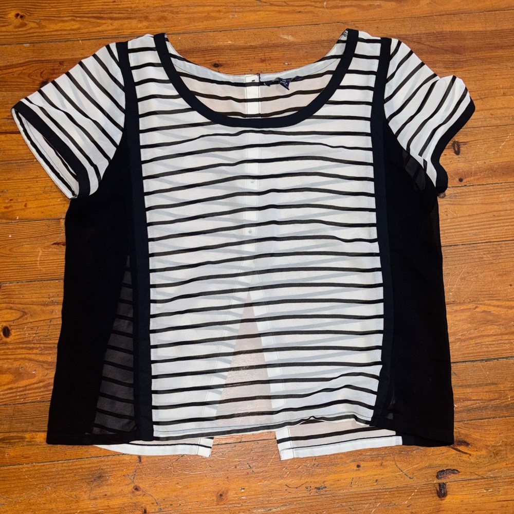 American Eagle Striped Black and White Sheer Top